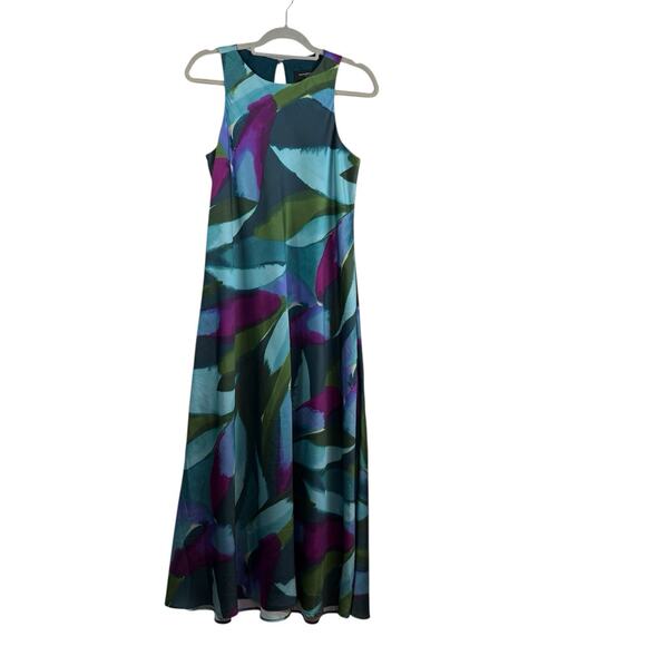 Banana Republic Factory Silky Crepe Midi Dress 2024 Small Watercolor Sleeveless - Picture 11 of 13